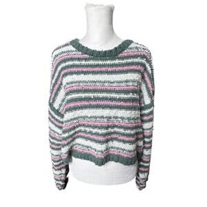 Pink Lily Striped Textured Knit Bubble Sleeve Pullover M